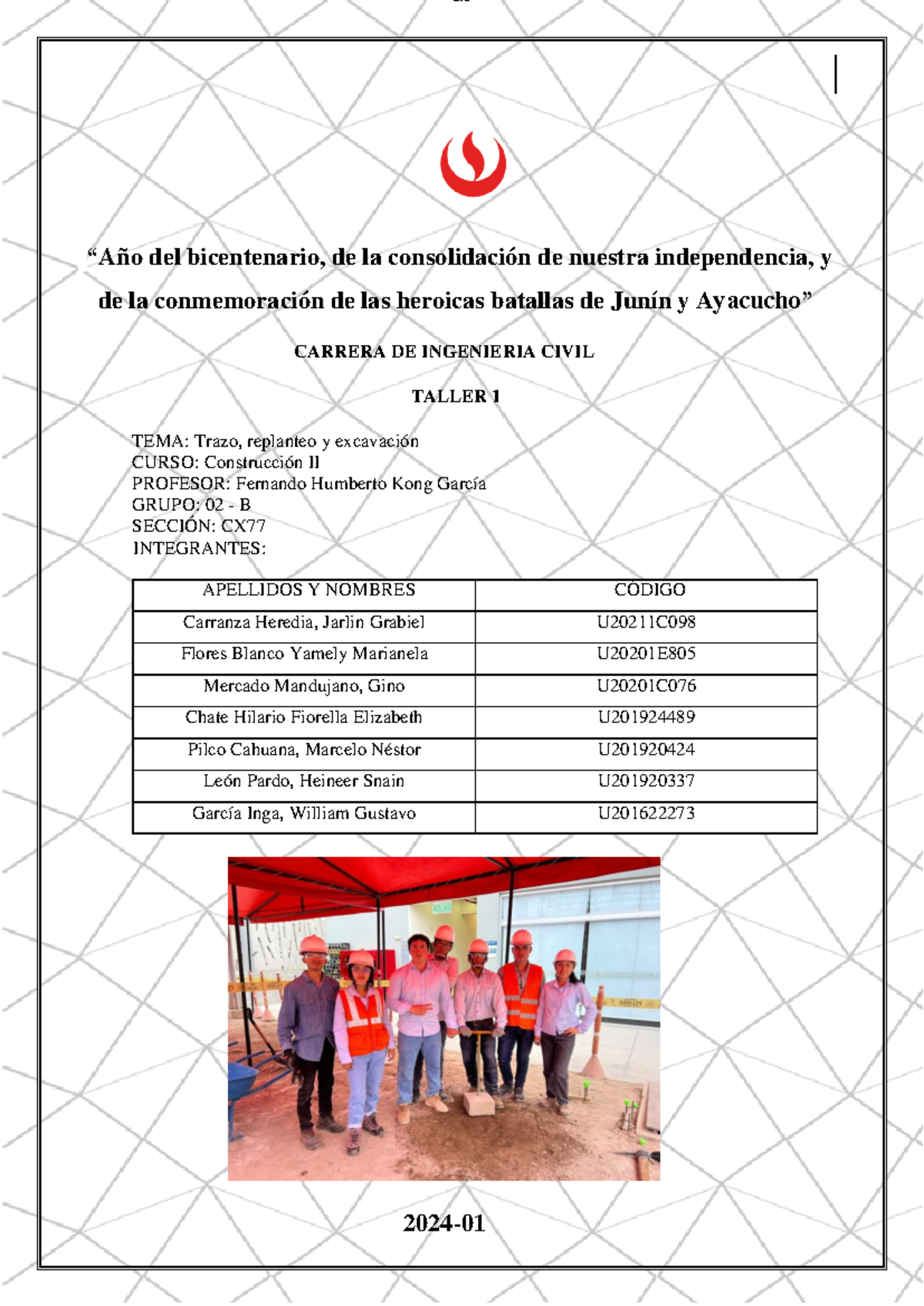 Taller 1 LAB. Construccion II Grupo 2B - “Año del bicentenario, de la ...