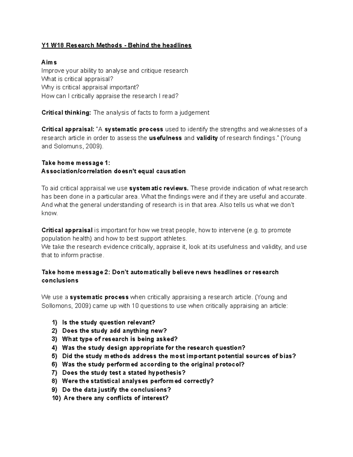 Y4 W18 Research Methods - Behind the headlines - Lecture notes 2022/23 ...