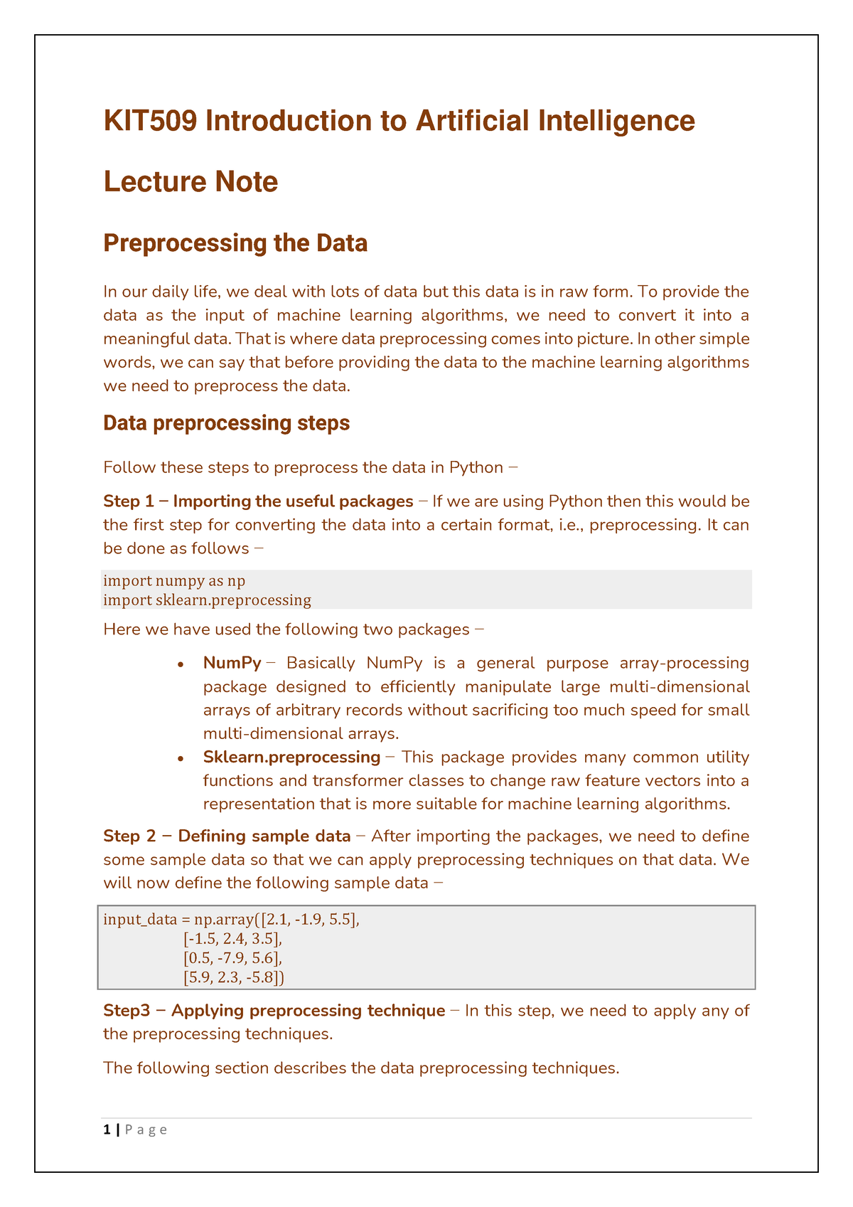 KIT509 Introduction To Artificial Intelligence Preprocessing The Data ...