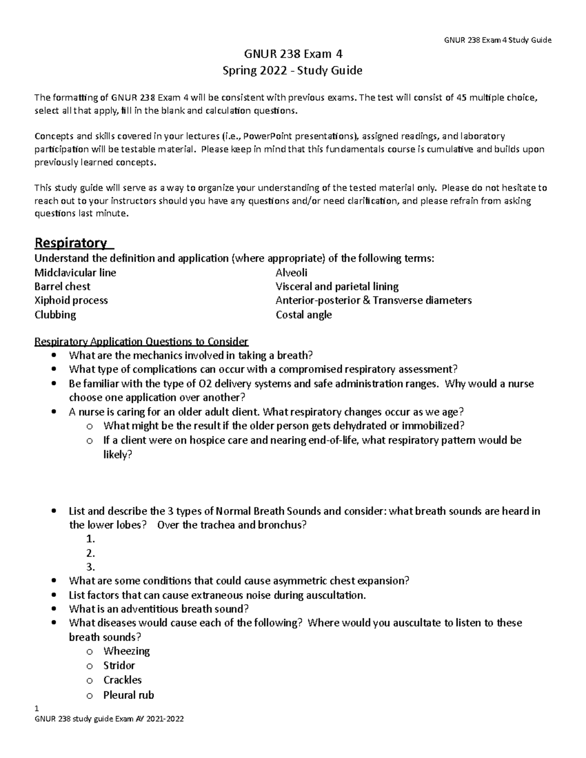 GNUR 238 Exam 4 Study Guide Sp22 - GNUR 238 Exam 4 Spring 2022 - Study ...