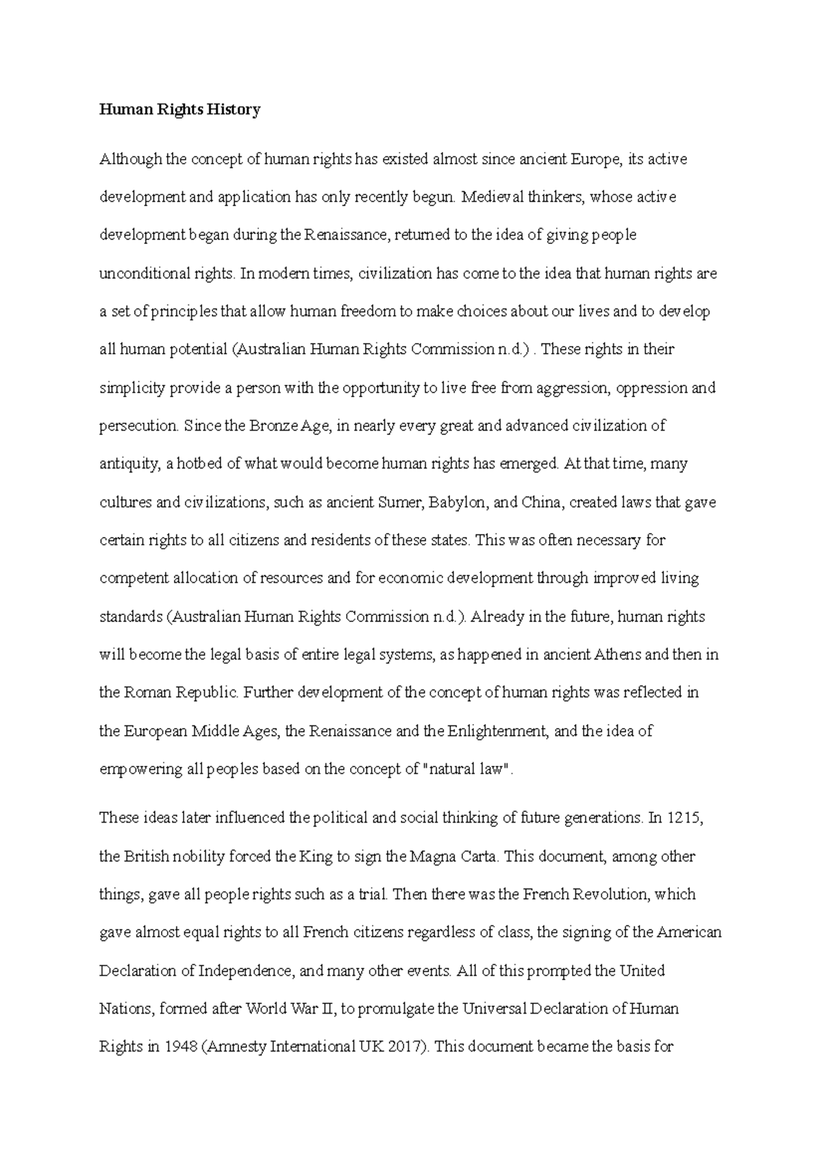 Human Rights History - Human Rights History Although the concept of ...