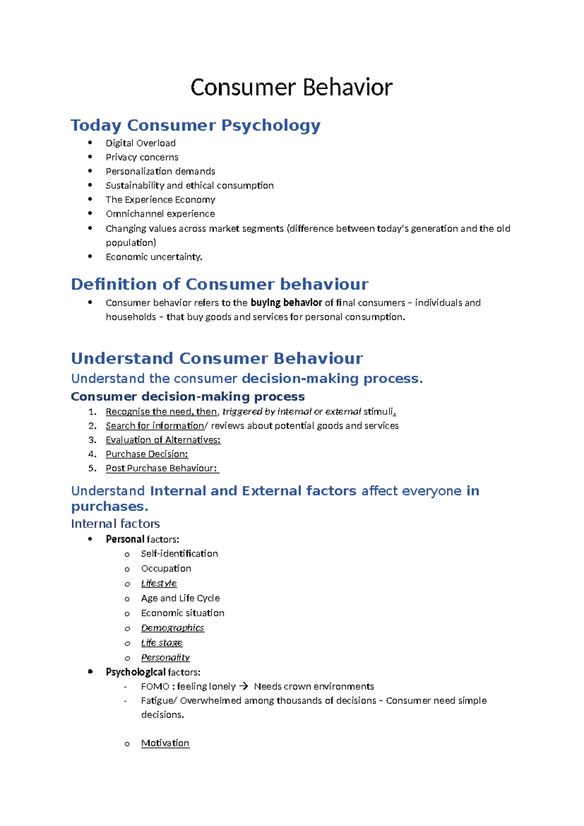 W4 MKTG Lecture note - Consumer Behavior - Consumer Behavior Today ...