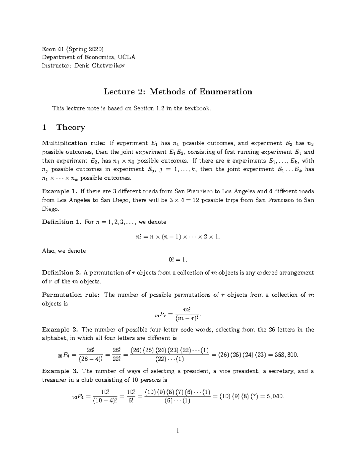 Lecture 2 - with Denis - Econ 41 (Spring 2020) Department of Economics