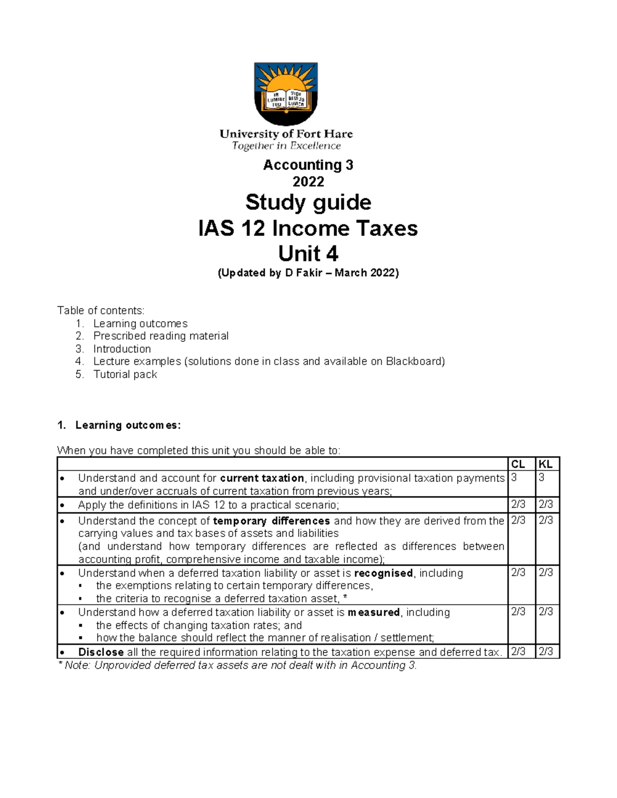Unit 4 Taxes 2022 Accounting 3 2022 Study guide IAS 12