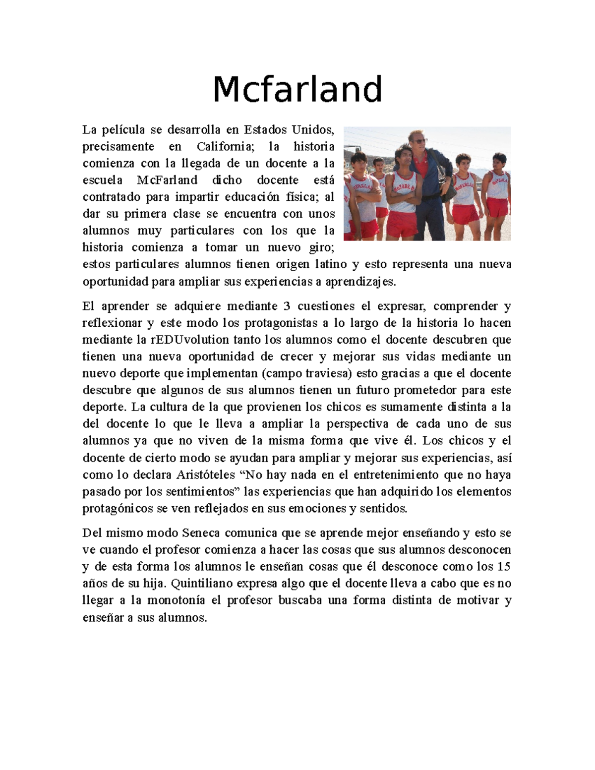 Mcfarland Analisis de pelicula relacionado con la motivacion y el aprendizaje Mcfarland La