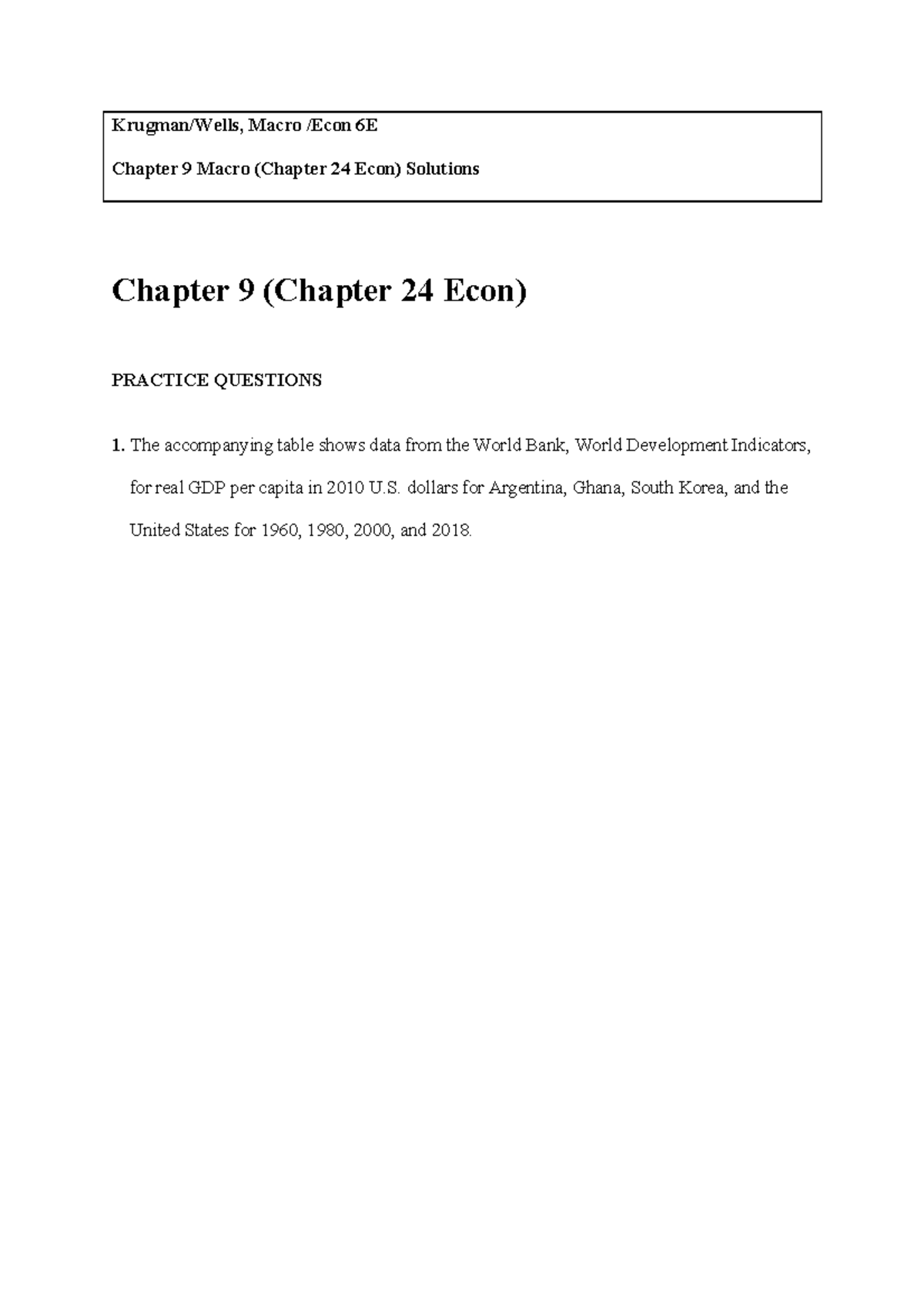 Macro+Chapter+09+Practice+Questions+and+Answers - Krugman/Wells, Macro ...