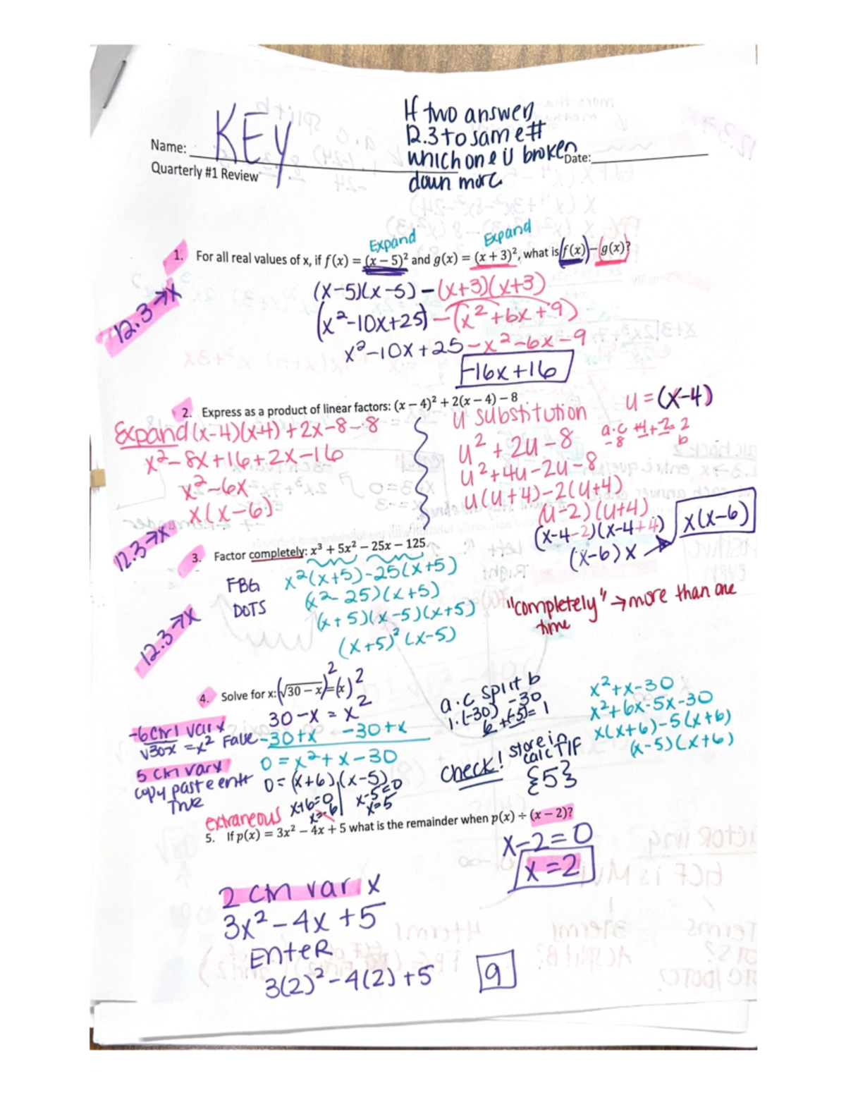Quarterly+#1+Review+ Short+ Answer+KEY+ - Studocu