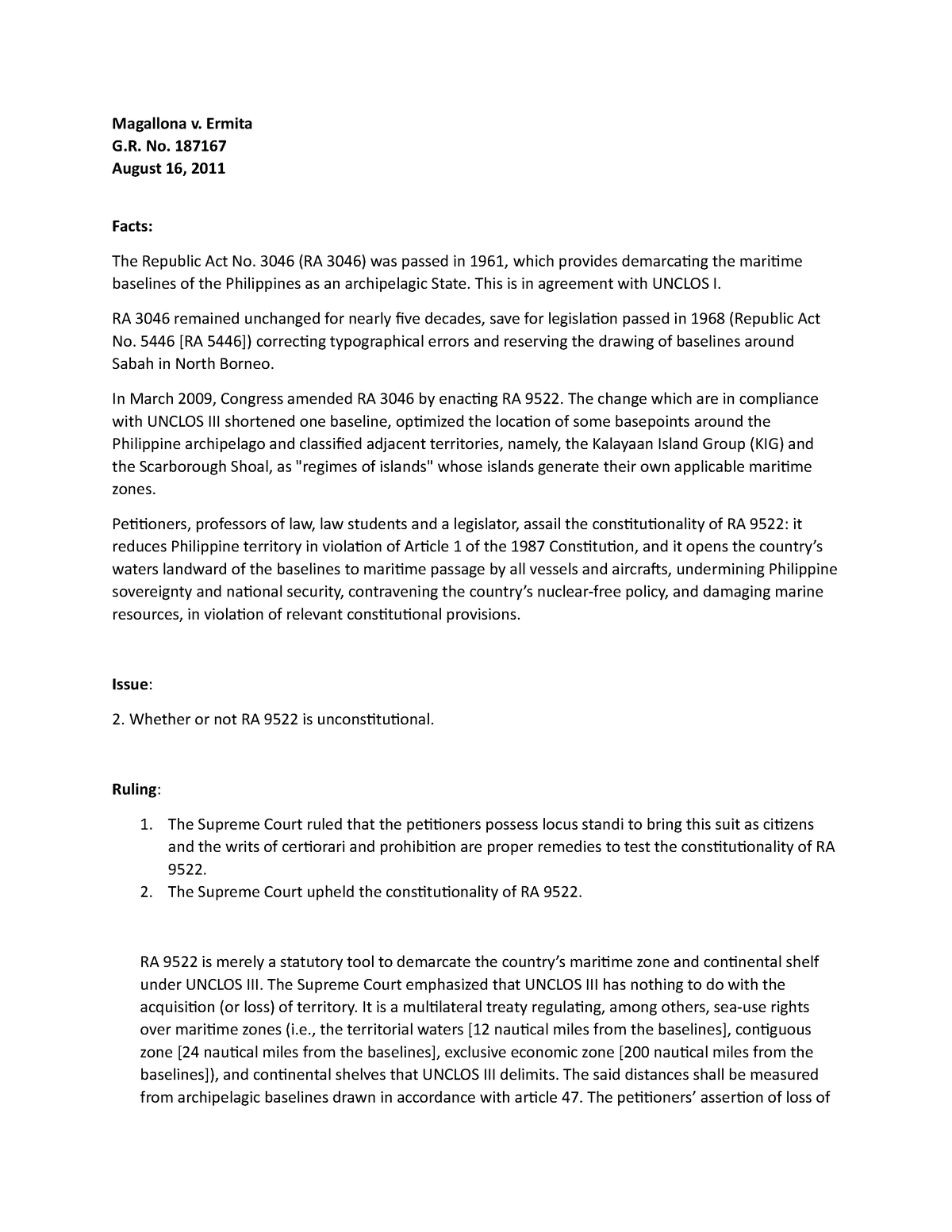 C3 - Case Digest For Constitutional Law 1 - Magallona V. Ermita G. No ...