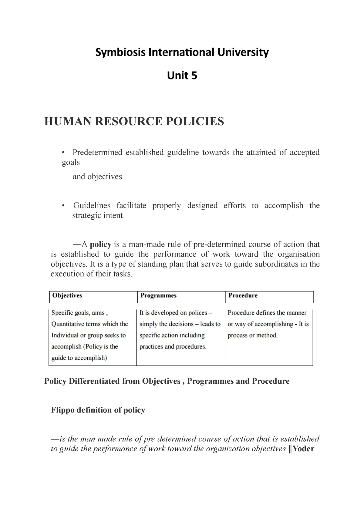 Unit-5 HR Policies - Symbiosis International University Unit 5 HUMAN ...