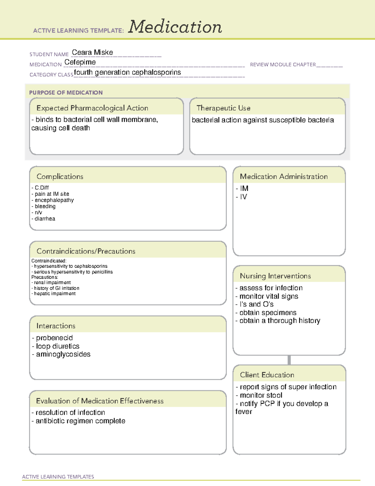 Medication- Cefepime - ACTIVE LEARNING TEMPLATES Medication STUDENT ...