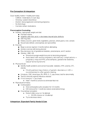 NUR 306 Test 2 - test 2 lecture notes - Pre-Conception & Antepartum ...