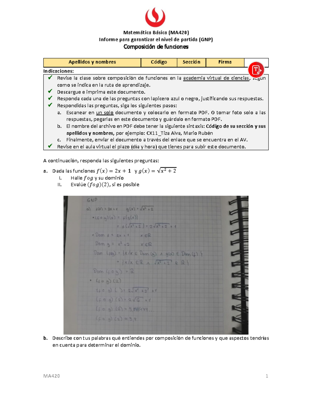 GNP Mateba - GNP - MA420 1 Matemática Básica (MA 420 ) Informe Para ...