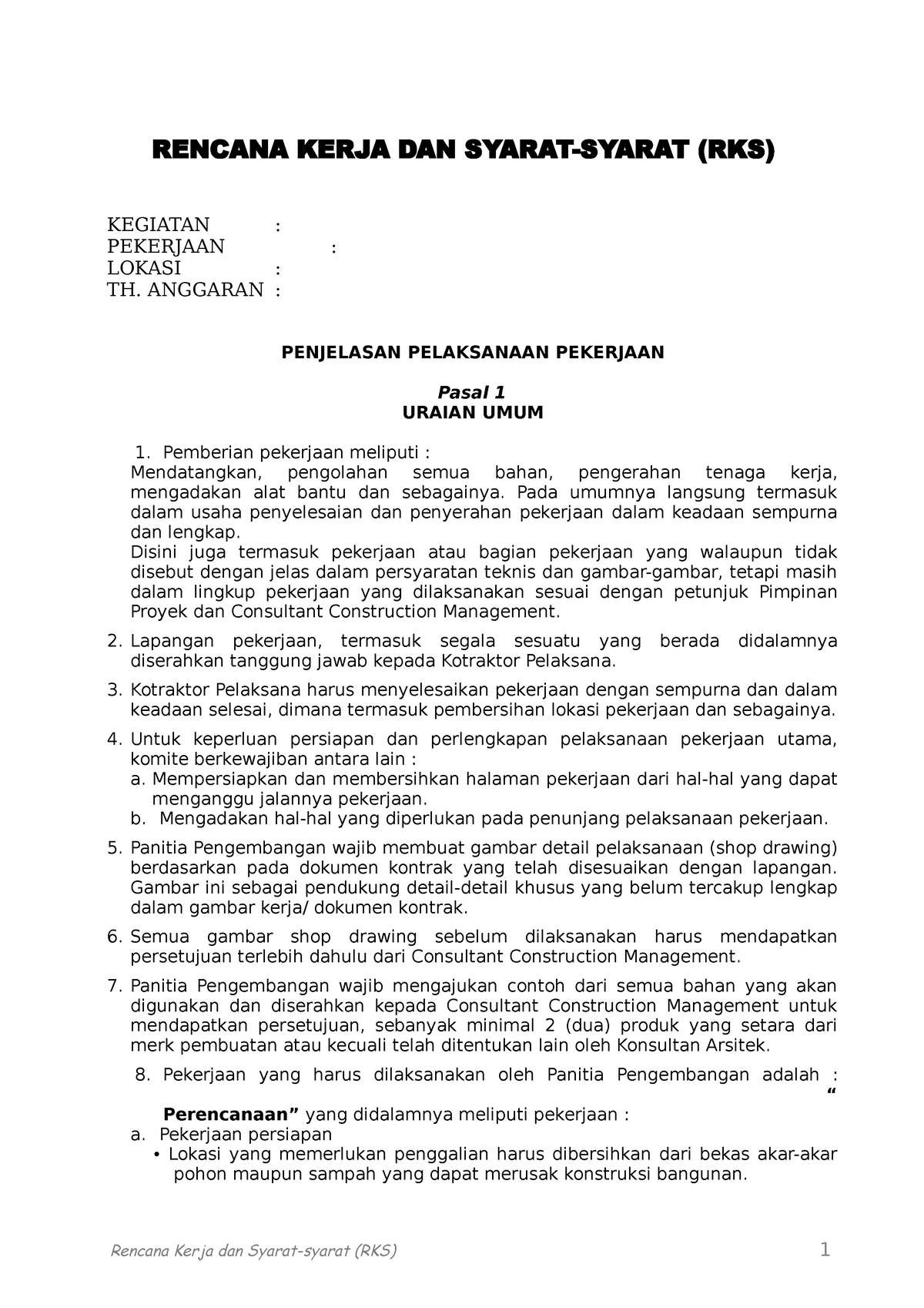 Rks Gedung Res Rencana Kerja Dan Syarat Syarat Rks Kegiatan Pekerjaan Lokasi Th 