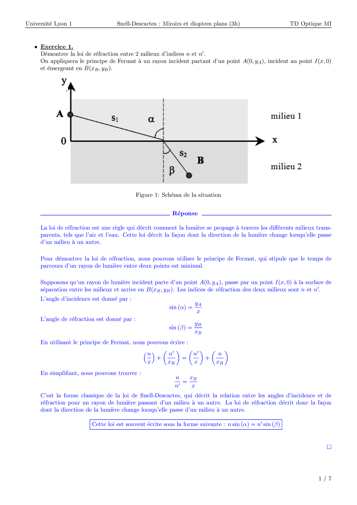 TD Optique Snell-Descartes : Miroirs Et Dioptres Plans - Exercice 1. D ...