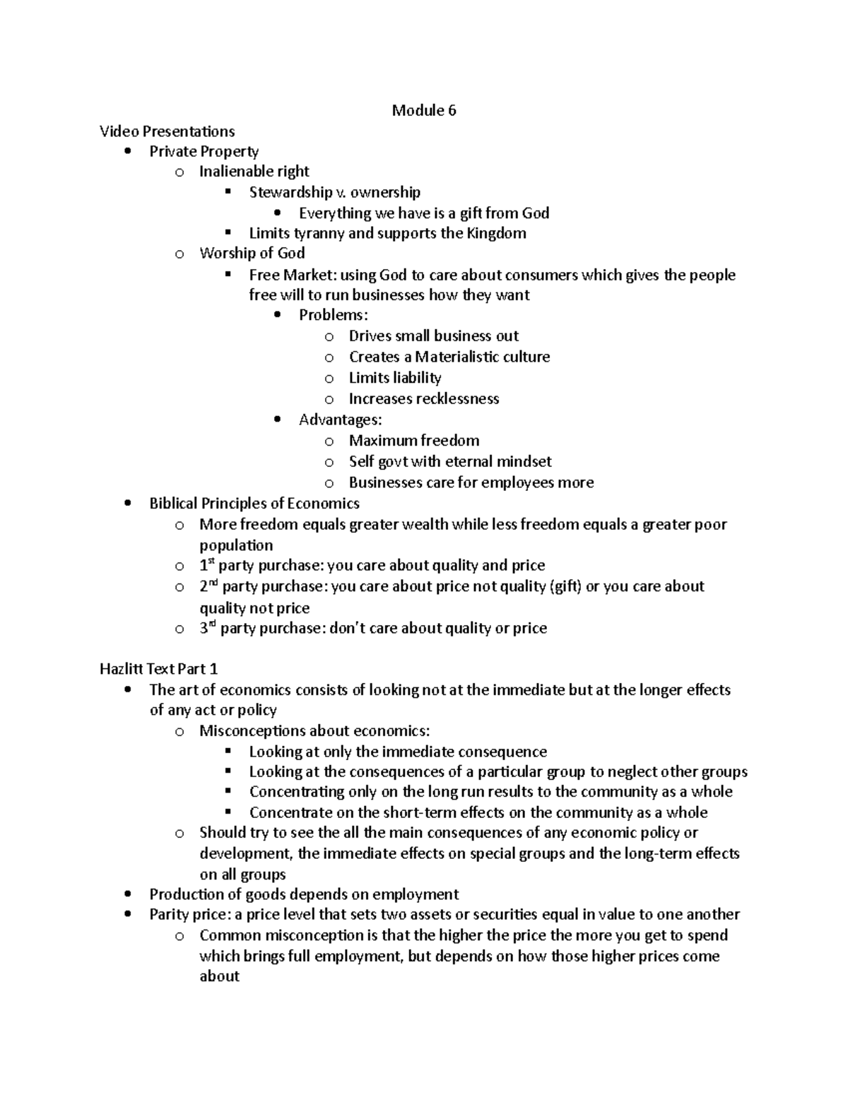 Mod 6 Sell Notes - Module 6 Video Presentations Private Property o ...