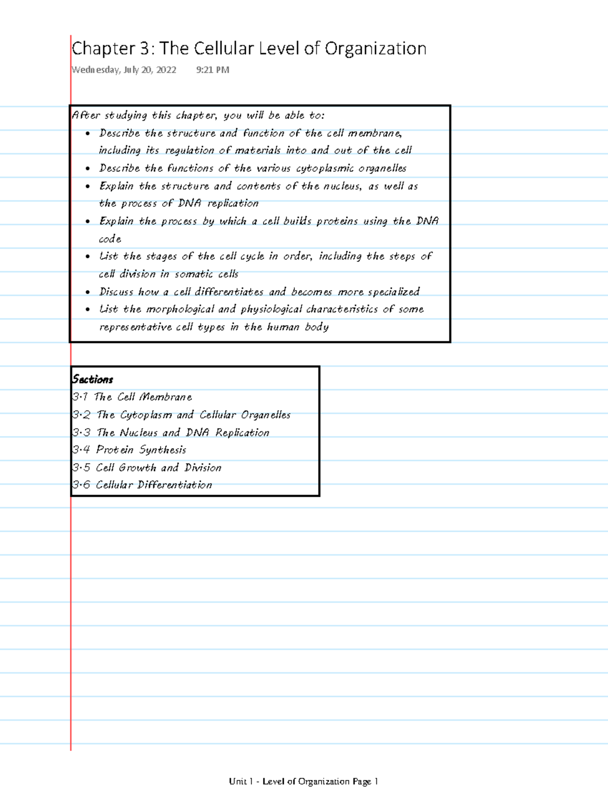 Chapter 3 The Cellular Level Of Organization - After Studying This ...