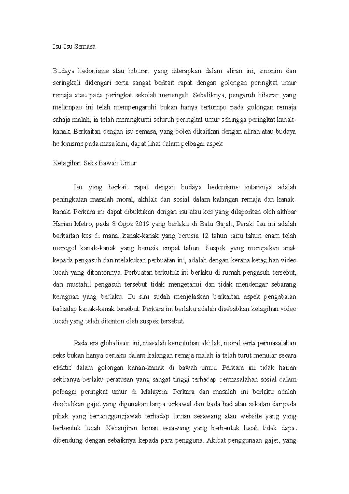 Isu Semasa Hedonisme Isu Isu Semasa Budaya Hedonisme Atau Hiburan 