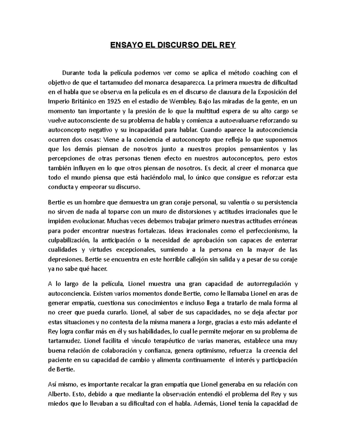 Ensayo El Discurso Del Rey 2 Psicologia Social Soc1946 Unam Studocu