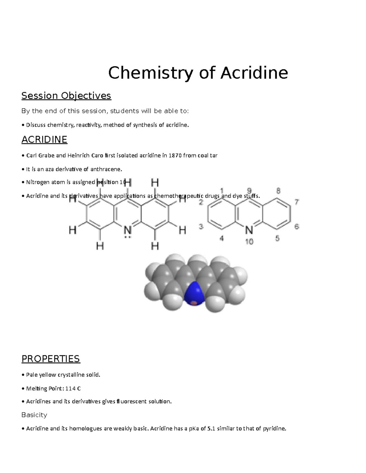 Chapter - 15 Chemistry of Acridine - Chemistry of Acridine Session ...