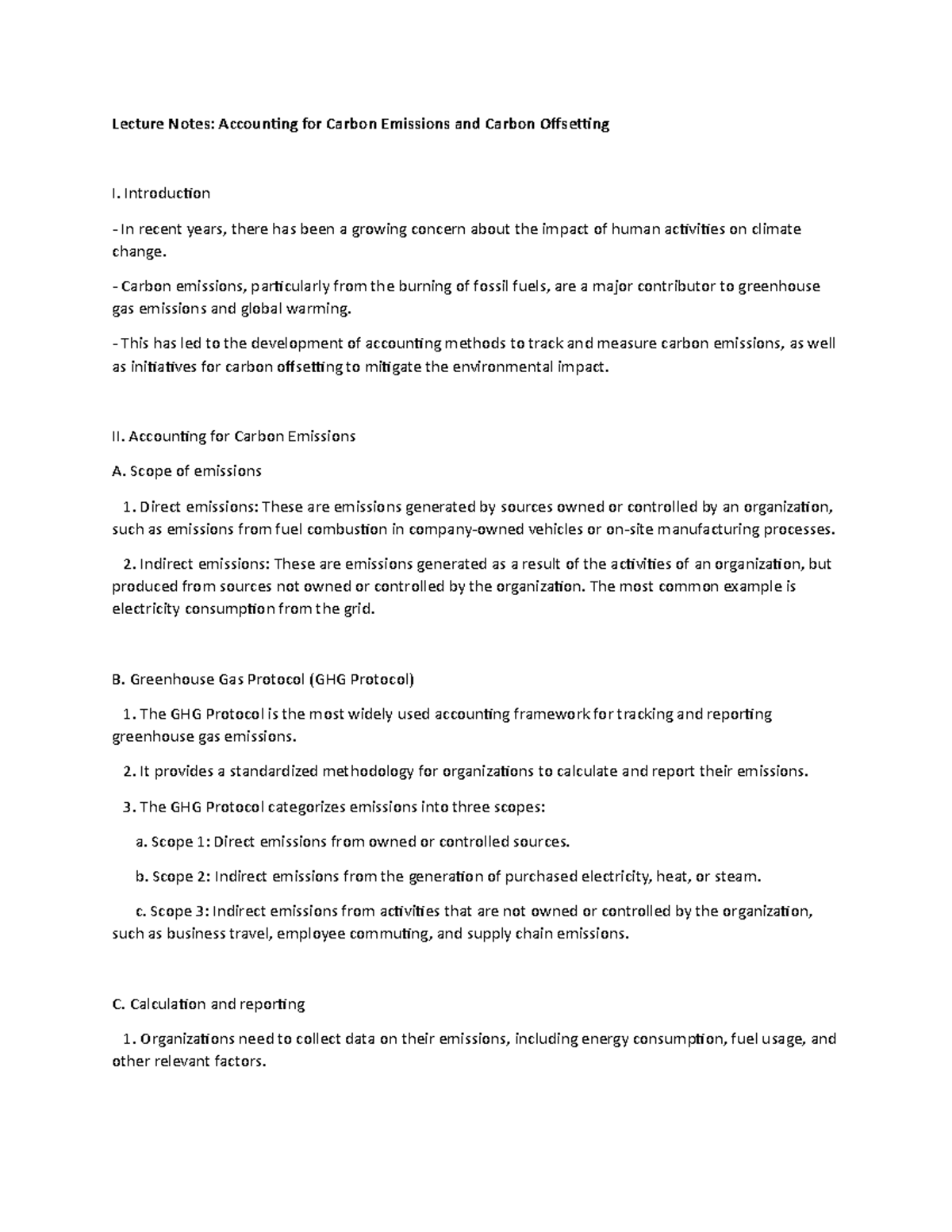 Lecture Notes: Accounting for Carbon Emissions and Carbon Offsetting ...
