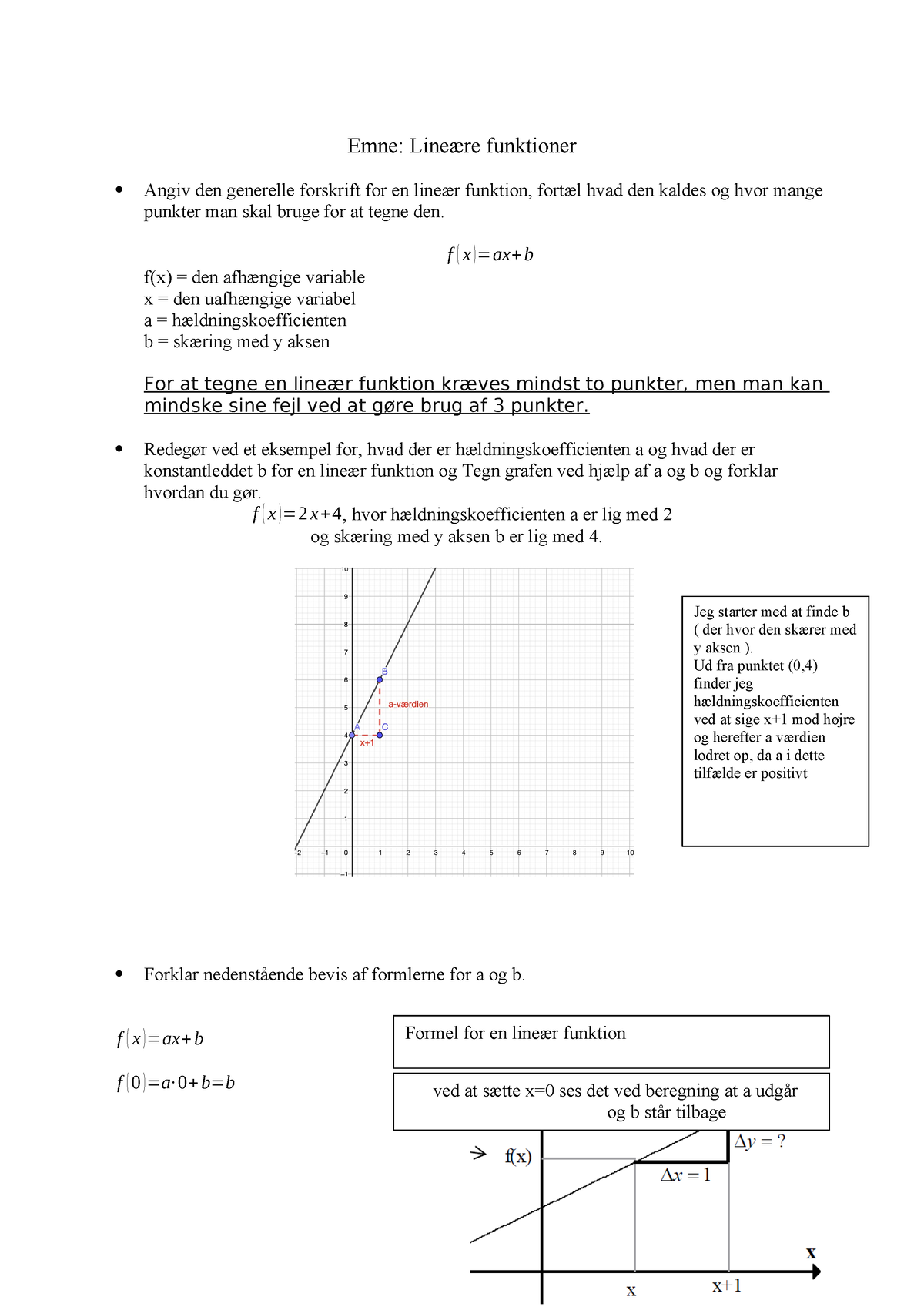 Emneopgave I Lineære Funktioner - Emne: Lineære Funktioner Angiv Den ...