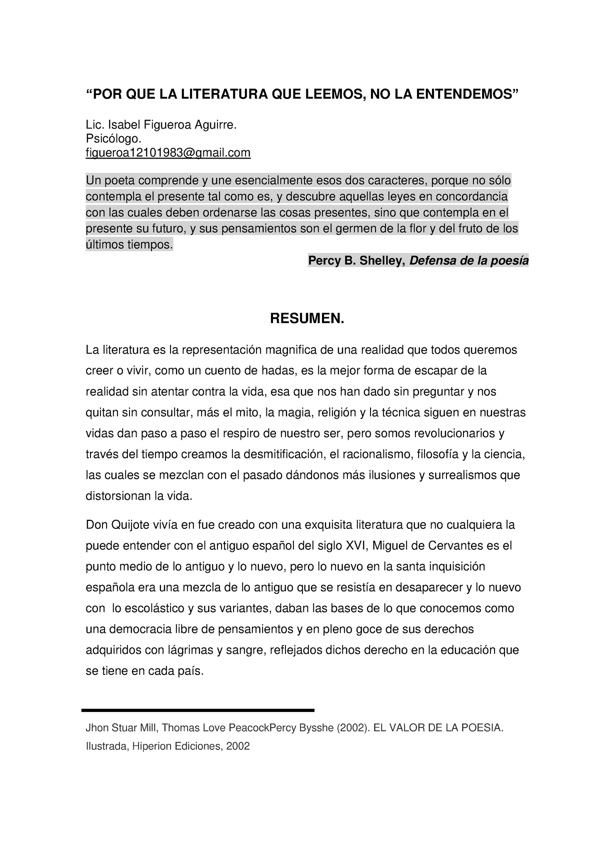 POR QUE LA Literatura 1 - “POR QUE LA LITERATURA QUE LEEMOS, NO LA ...