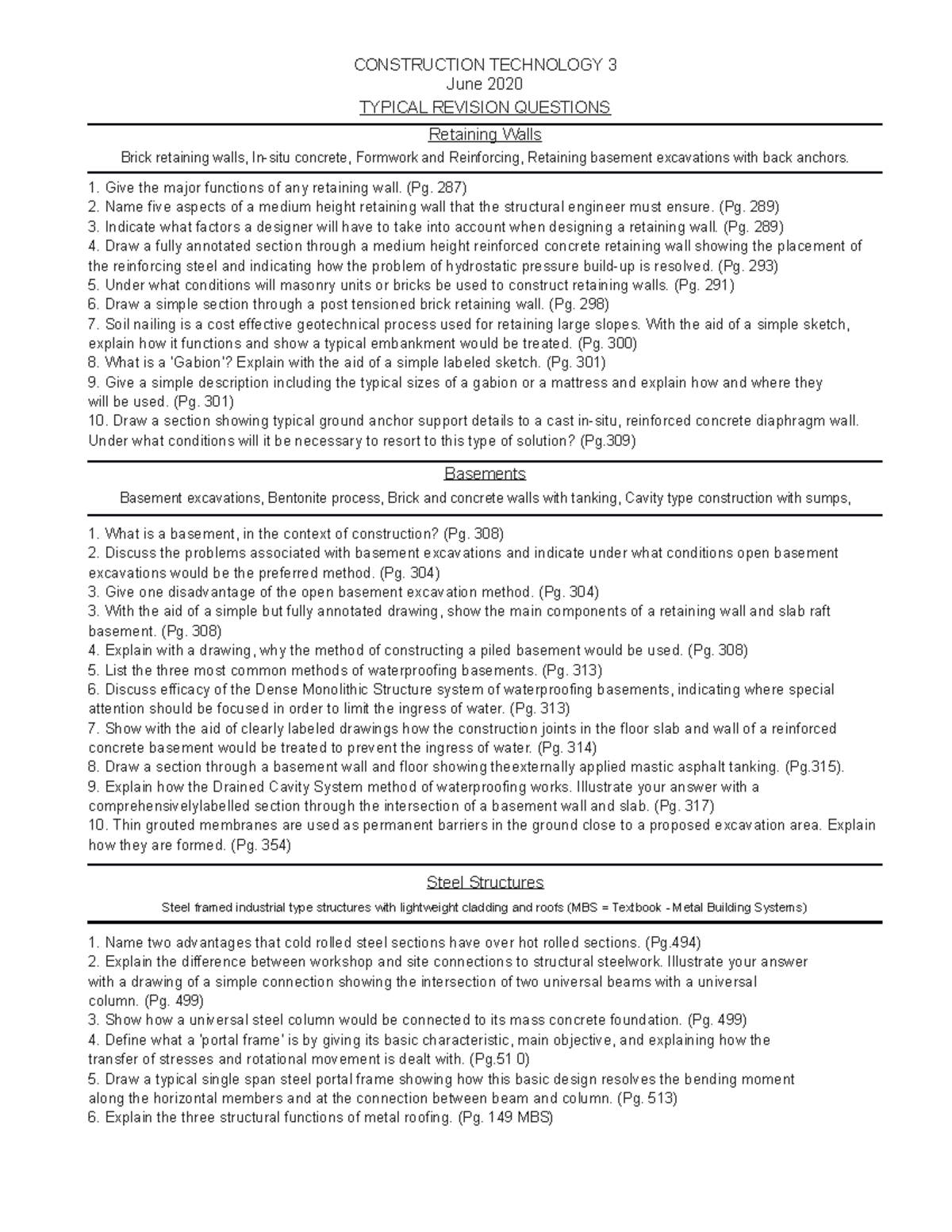 Revision questions - CONSTRUCTION TECHNOLOGY 3 June 2020 TYPICAL ...