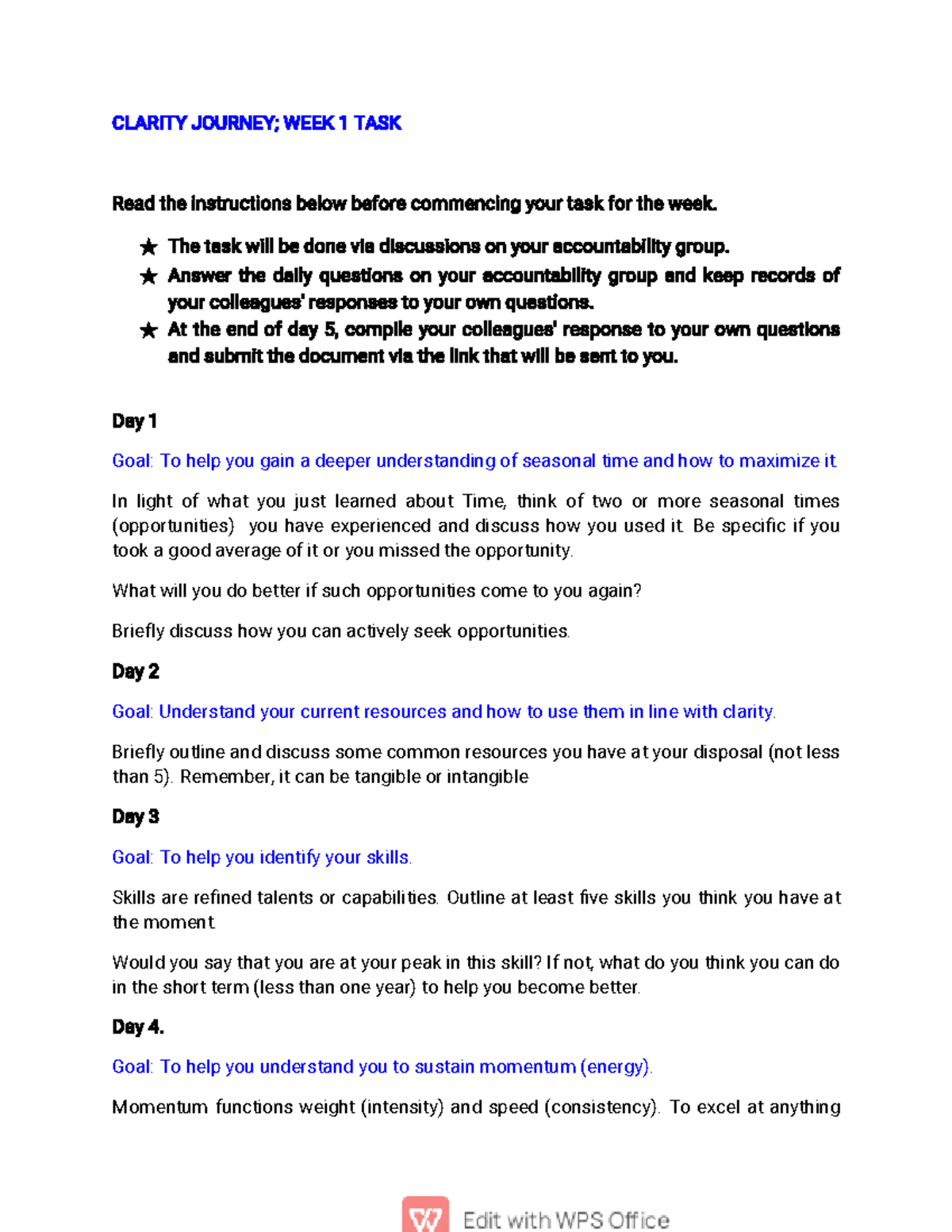 Clarity journey, Wk 1 Task - CLARITYJOURNEY;WEEK 1 TASK - Studocu