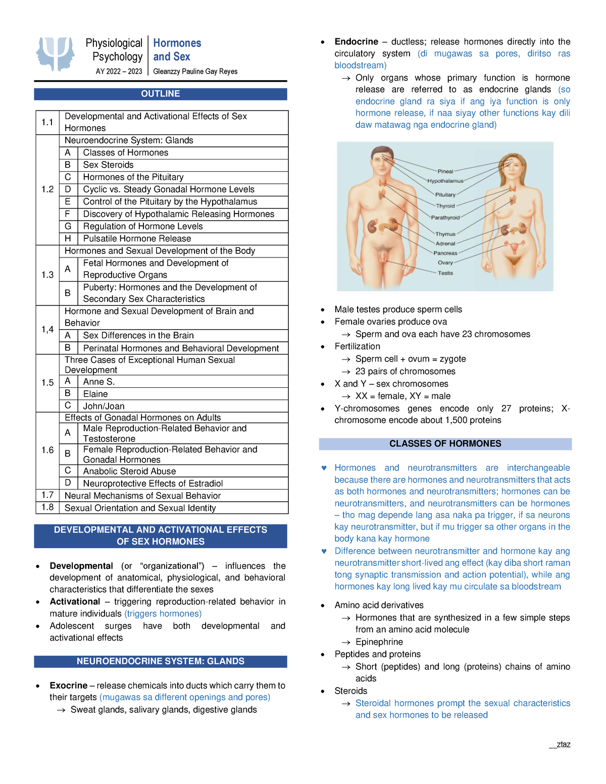 Hormones And Sex Psychology Lecture Notes Physiological Psychology Hormones And Sex Ay 2022 8233