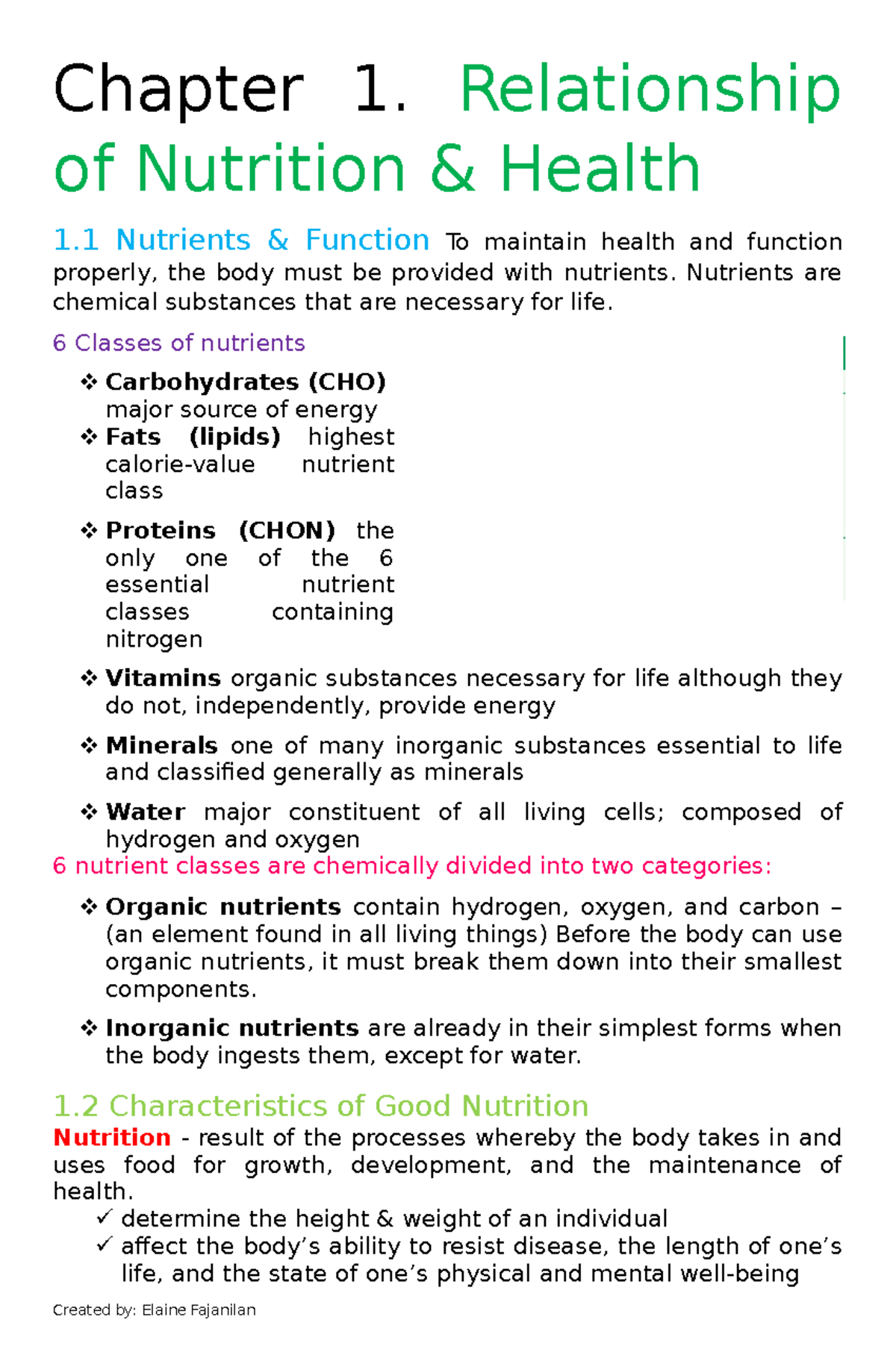 Nutrition And Dietetics Notes For Midterm - Chapter 1. Relationship Of ...