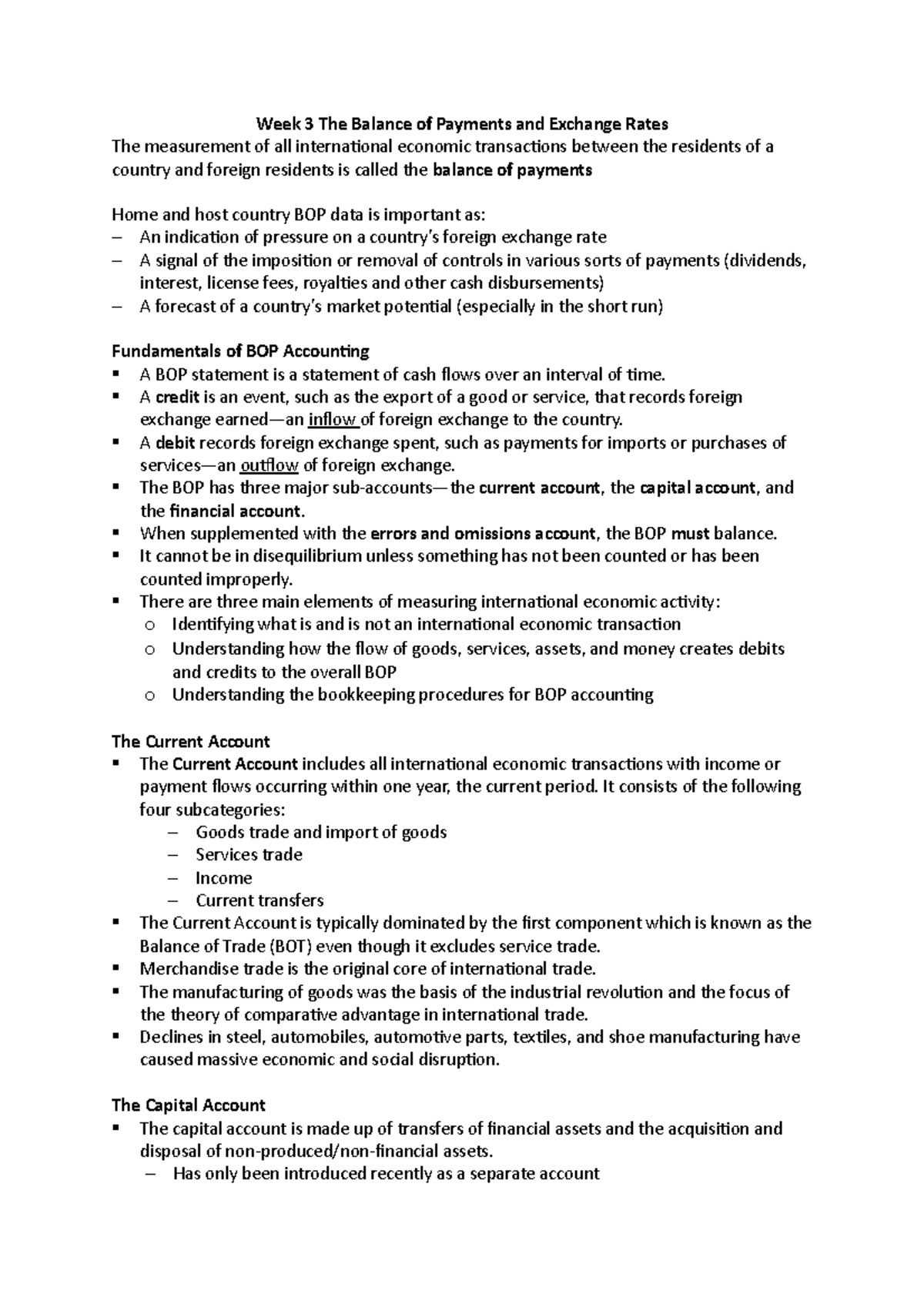 Week 3 The Balance of Payments and Exchange Rates - A credit is an ...
