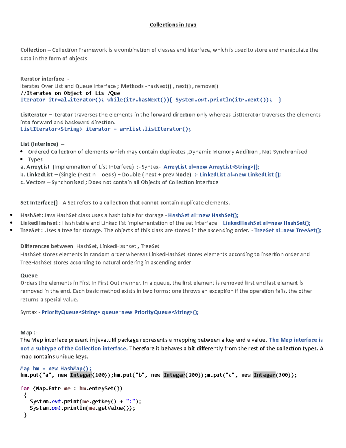 Short Notes Collections - Collections in Java Collection – Collection ...