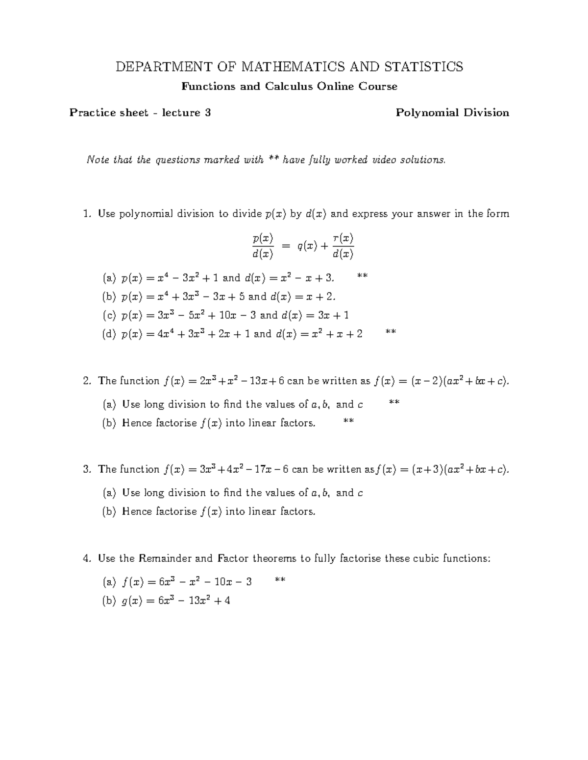 Lecture 3 practice sheet - DEPARTMENT OF MATHEMATICS AND STATISTICS ...