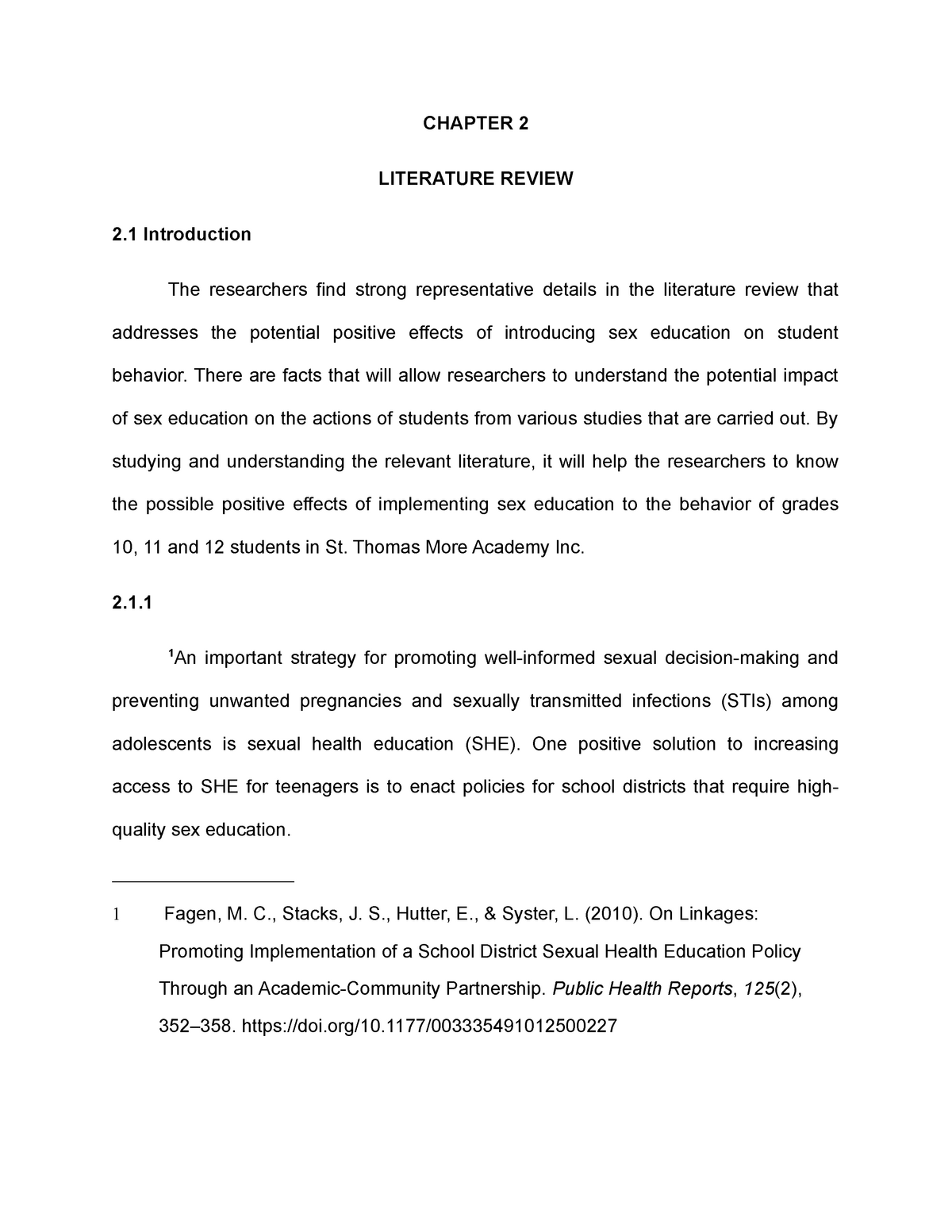 Chapter 2 - Sex Education in the Philippines - Bachelor of Science in Civil  Engineering - Studocu