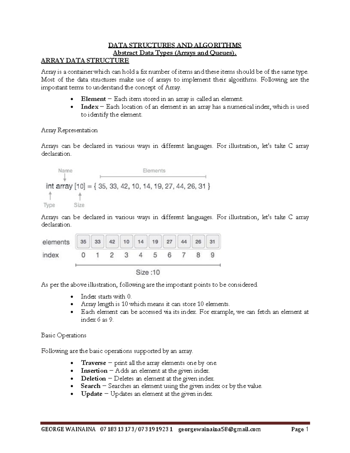 Abstract Data Types (Arrays and Queues) - DATA STRUCTURES AND ...