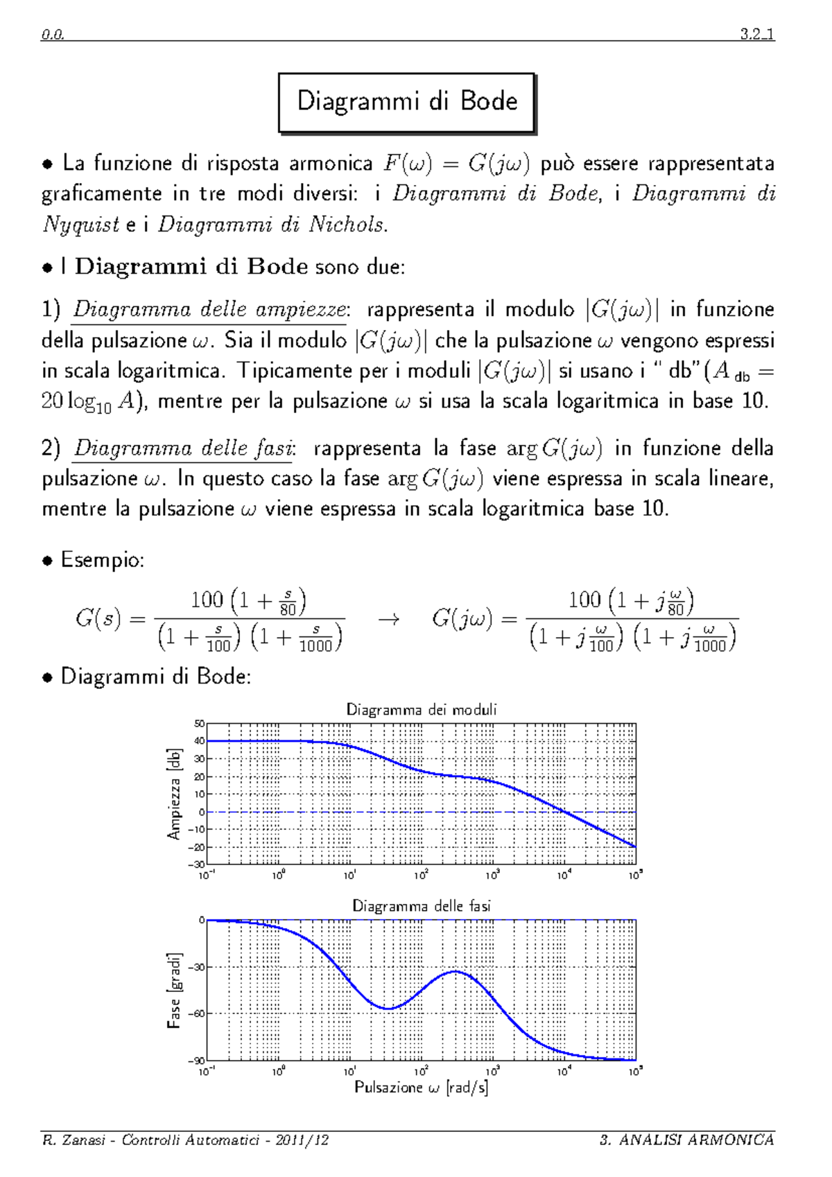 Diagrammi di Bode teoria 3 1 Diagrammi di Bode La funzione di