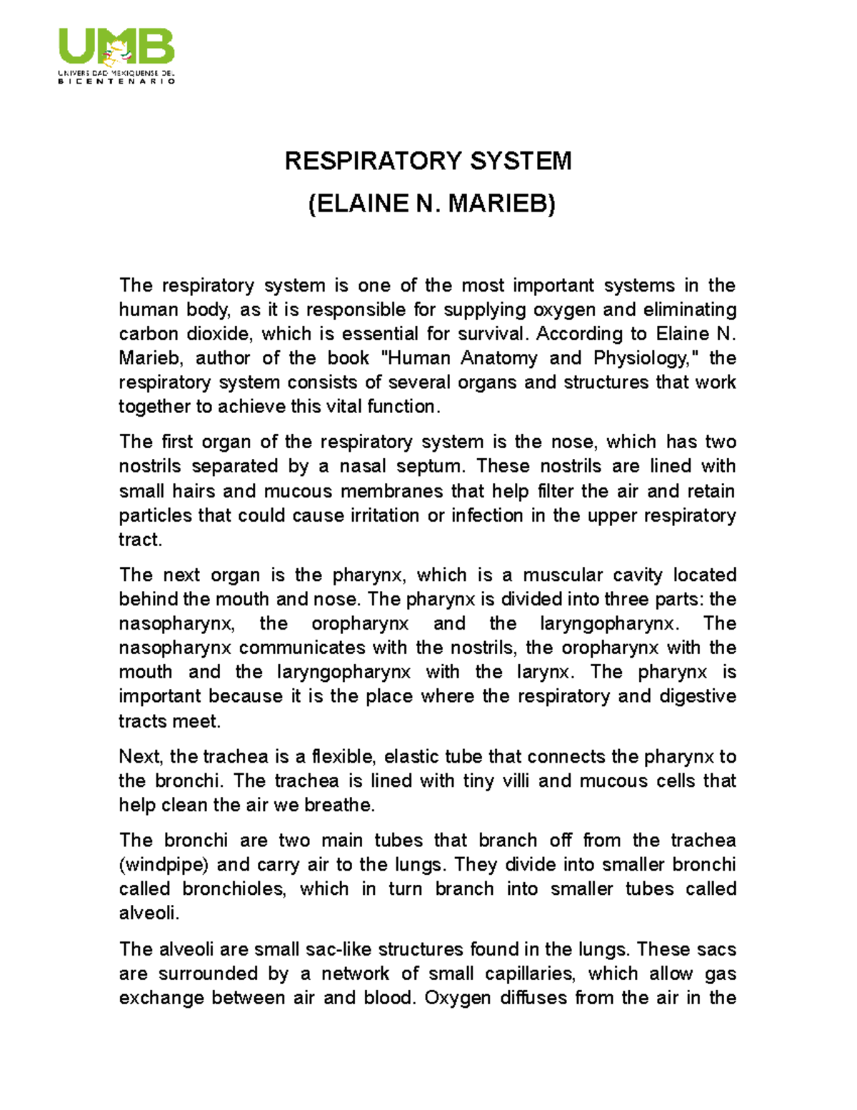 Respiratory system - Elaine N. Marieb - RESPIRATORY SYSTEM (ELAINE N ...