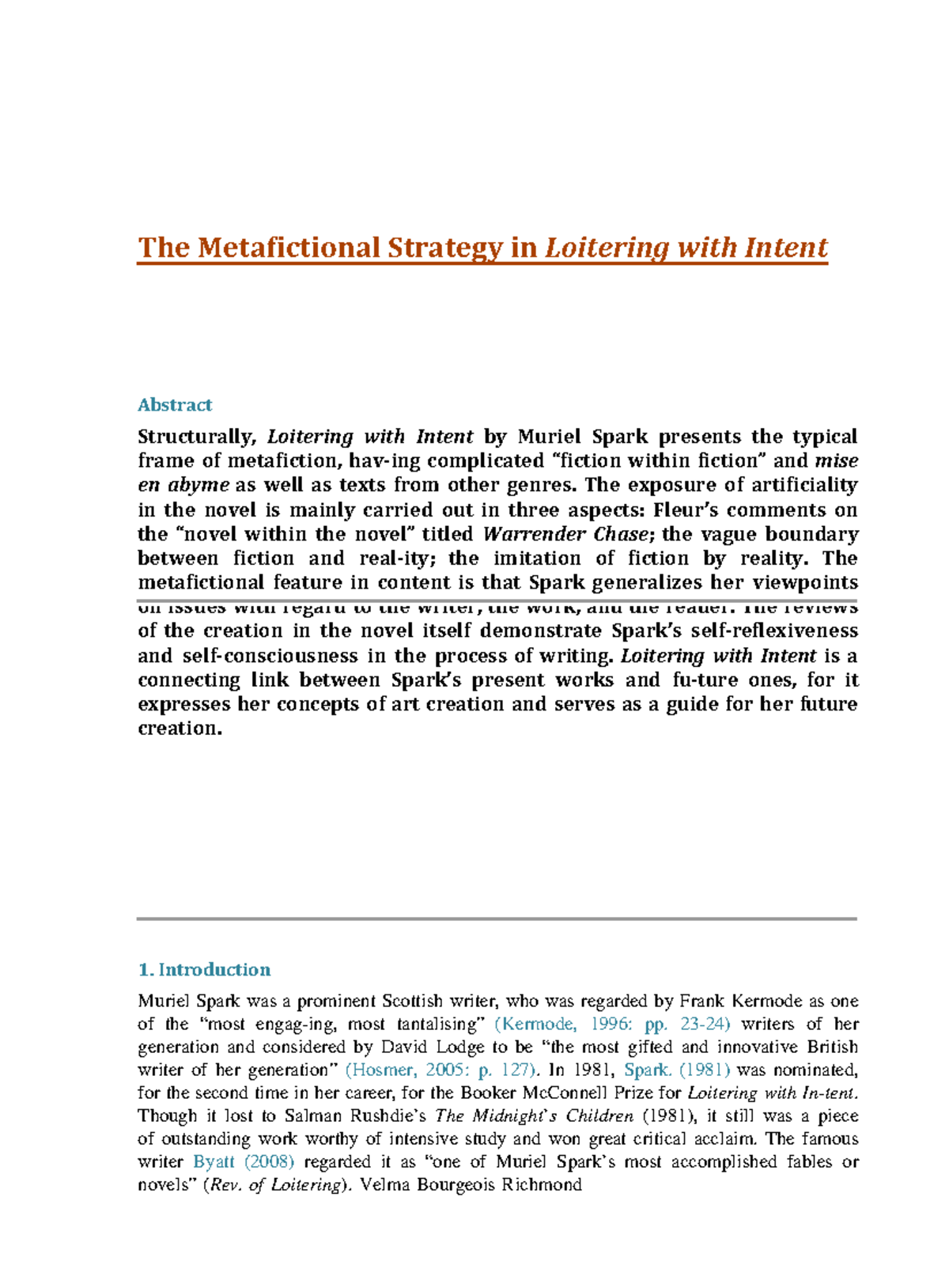 The Metafictional Strategy in Loitering with Intent - The Metafictional ...