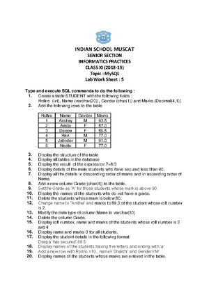 Class XI Informatics Practices Vacation Assignment 2018 19 - INDIAN ...