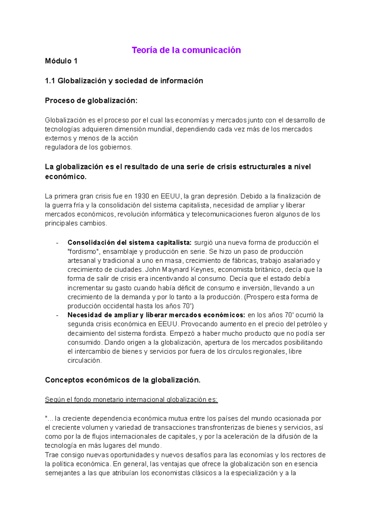 Teoria De La Comunicacion Resumen Teoría De La Comunicación Módulo 1 1 Globalización Y 8738