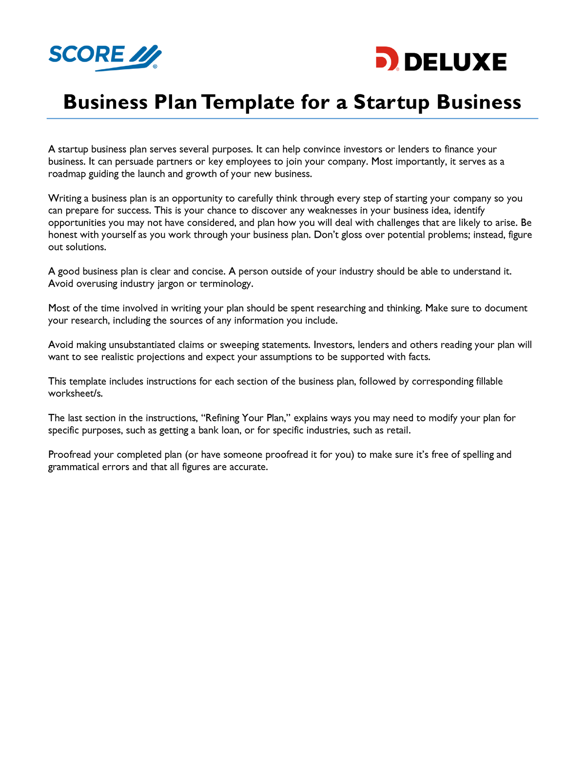 Startup Business Plan Template Business Plan Template For A Startup