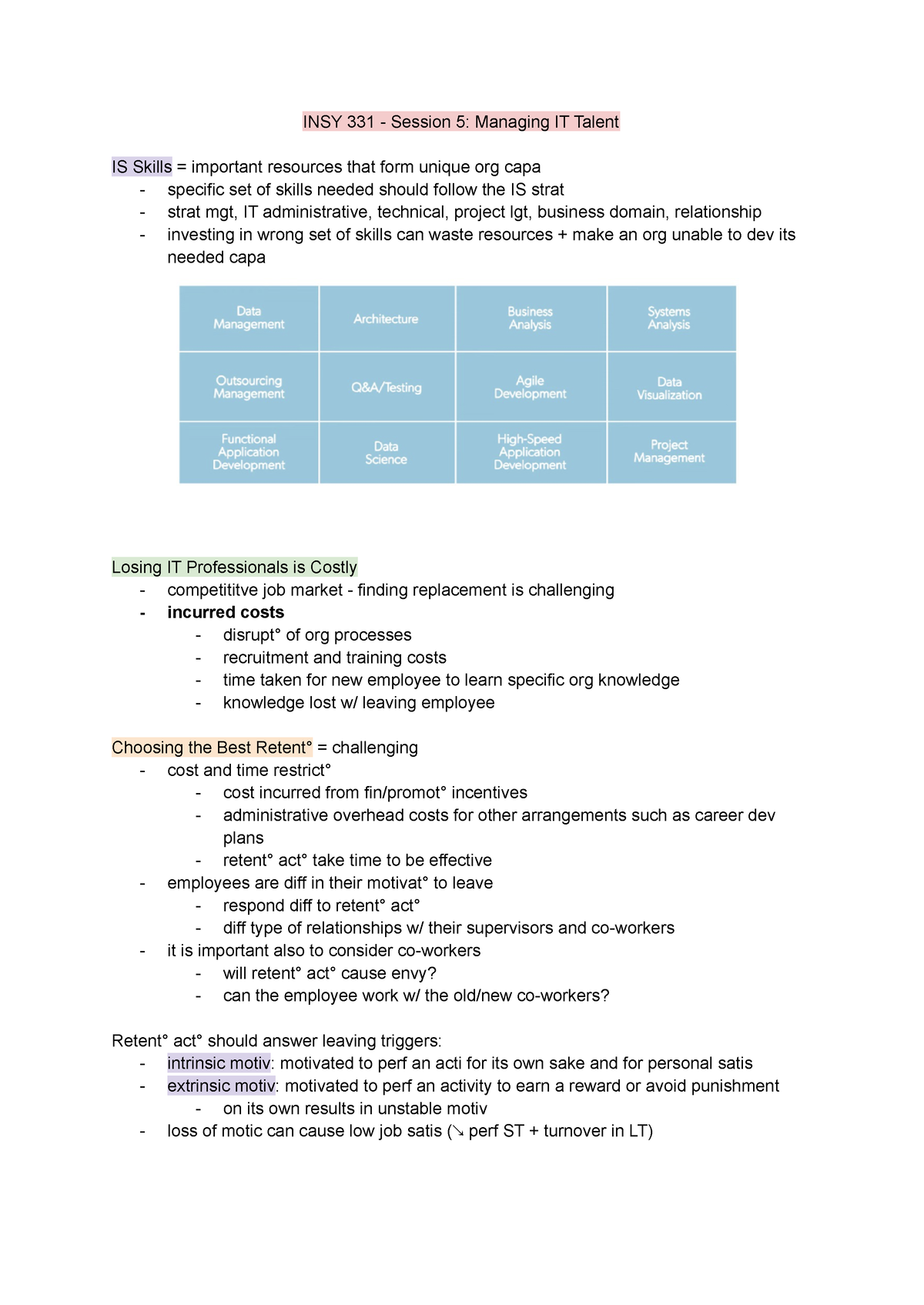 INSY 331 - Session 5 Managing IT Talent - INSY 331 - Session 5 ...