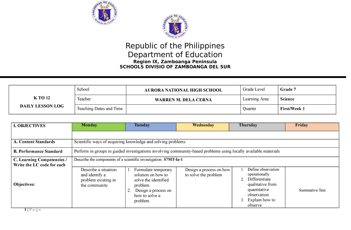 WEEK 1 - a student in biology - Republic of the Philippines Department ...