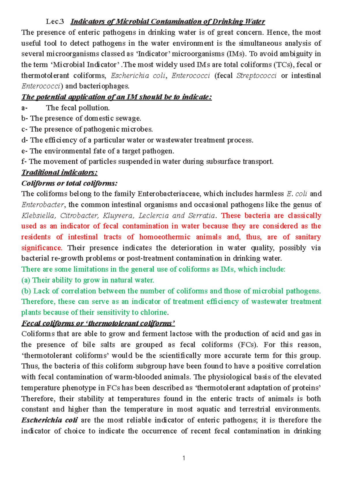 Indicator microorganisms - Lec Indicators of Microbial Contamination of ...