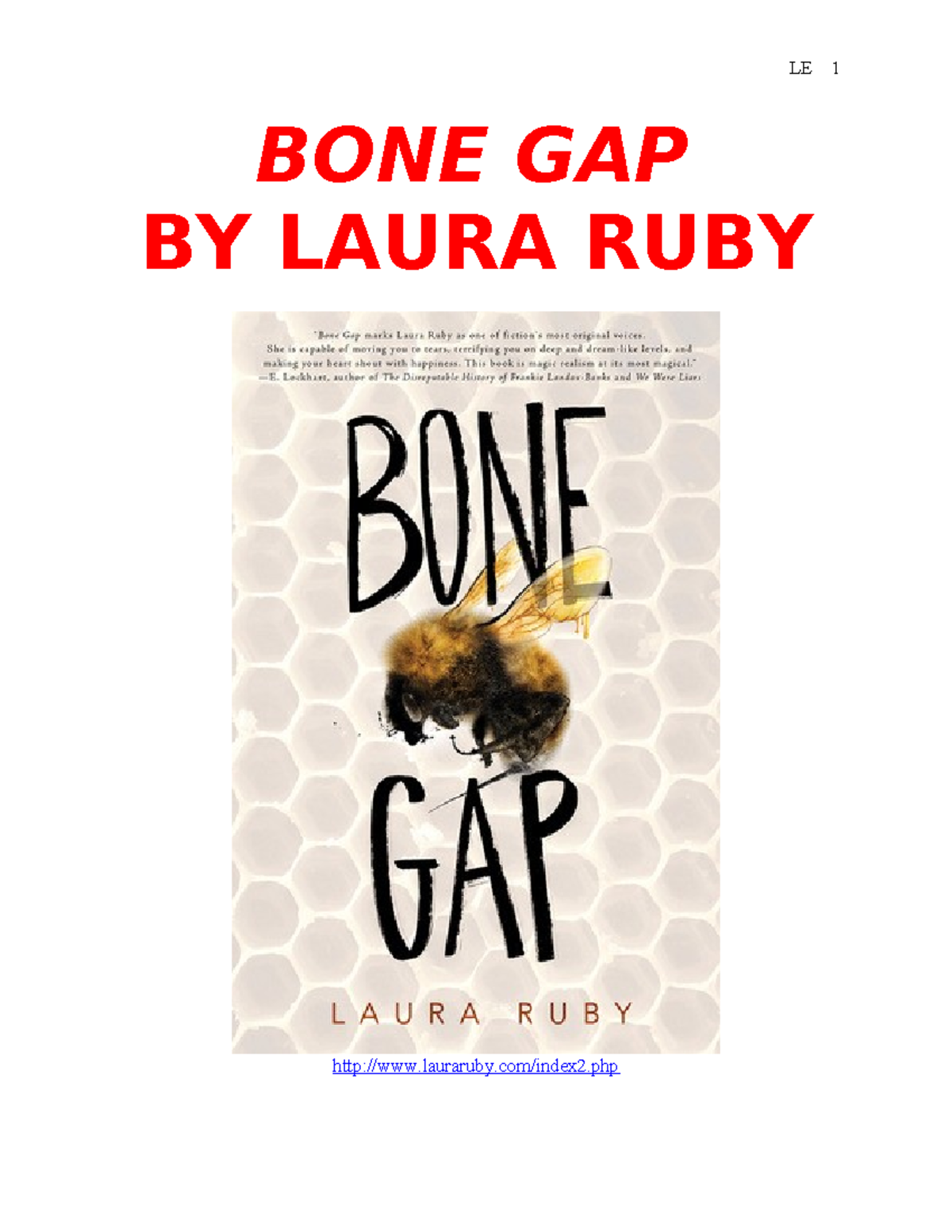 Jennifer LeBONE GAP Book Talk BONE GAP BY LAURA RUBY lauraruby