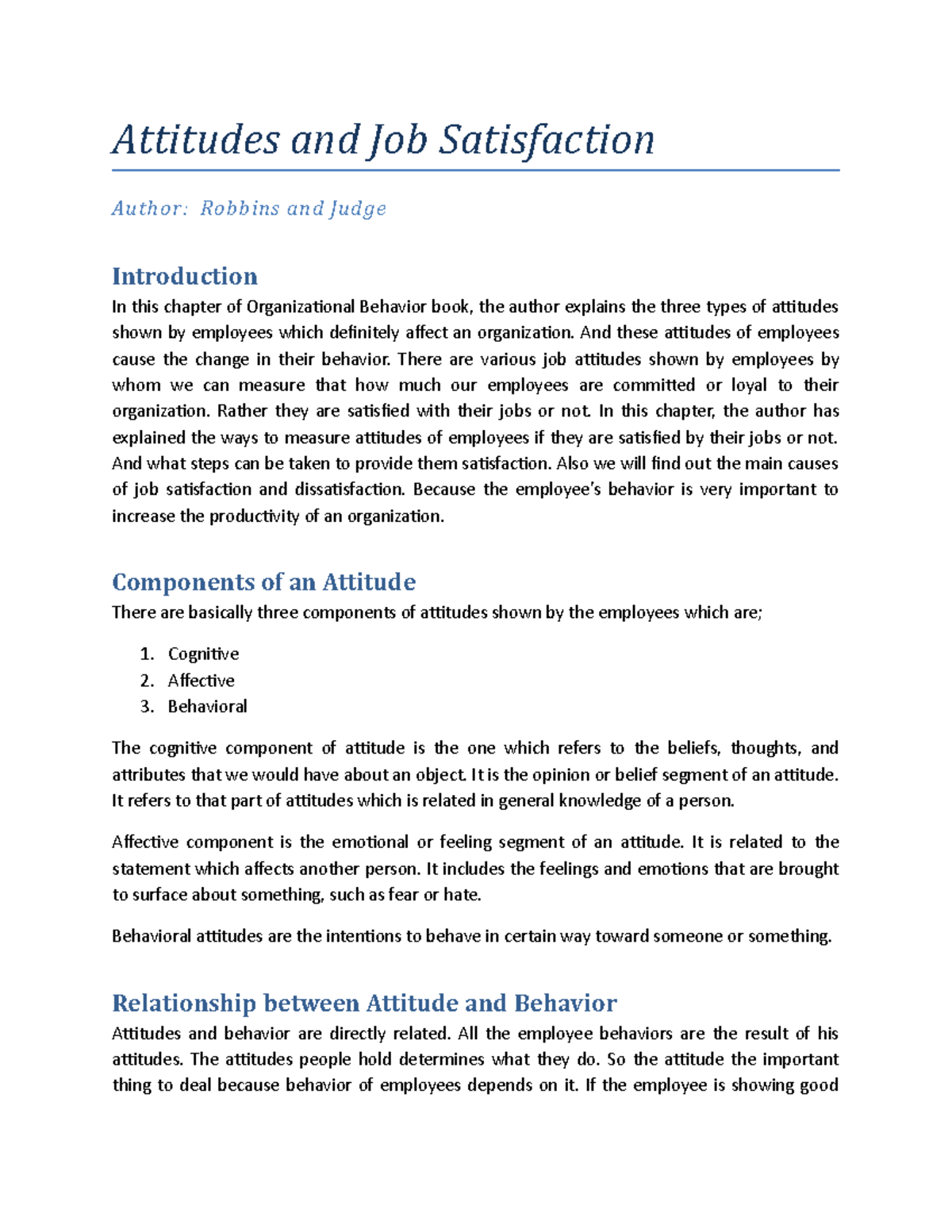 Attitudes And Job Satisfaction - Attitudes And Job Satisfaction Author ...