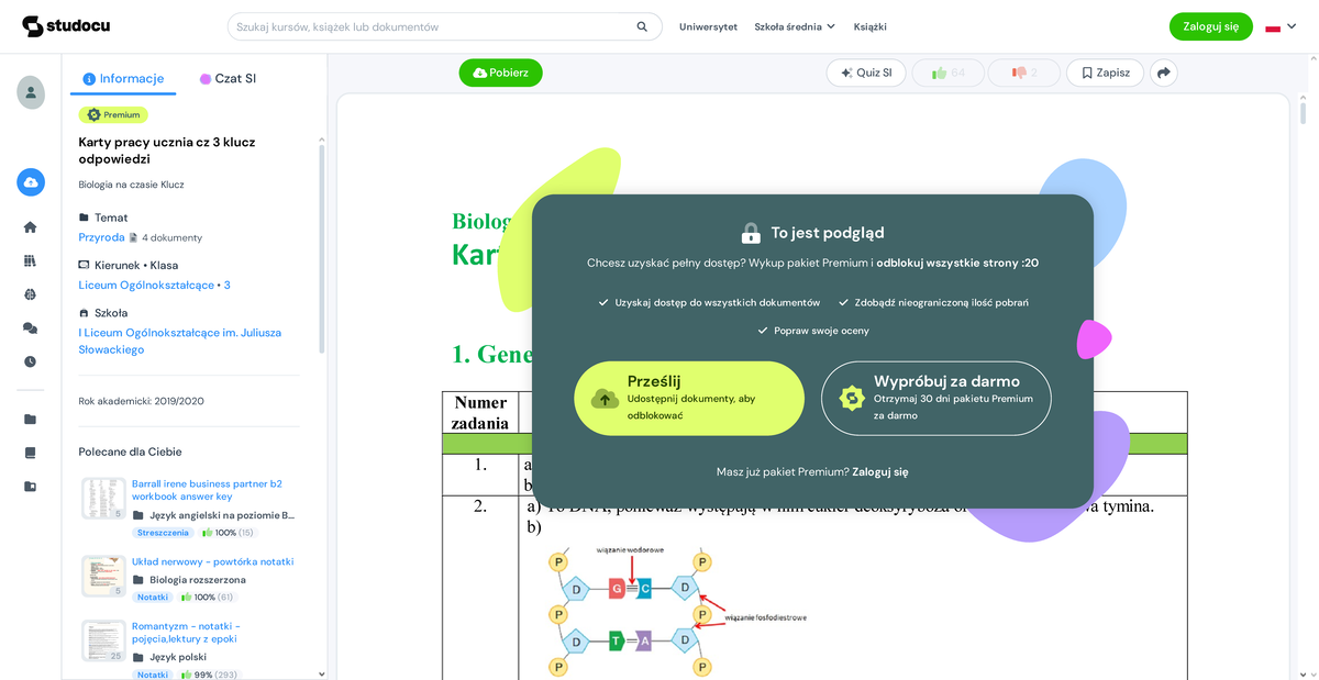 Karty pracy ucznia cz 3 klucz odpowiedzi - Biologia na czasie – zakres