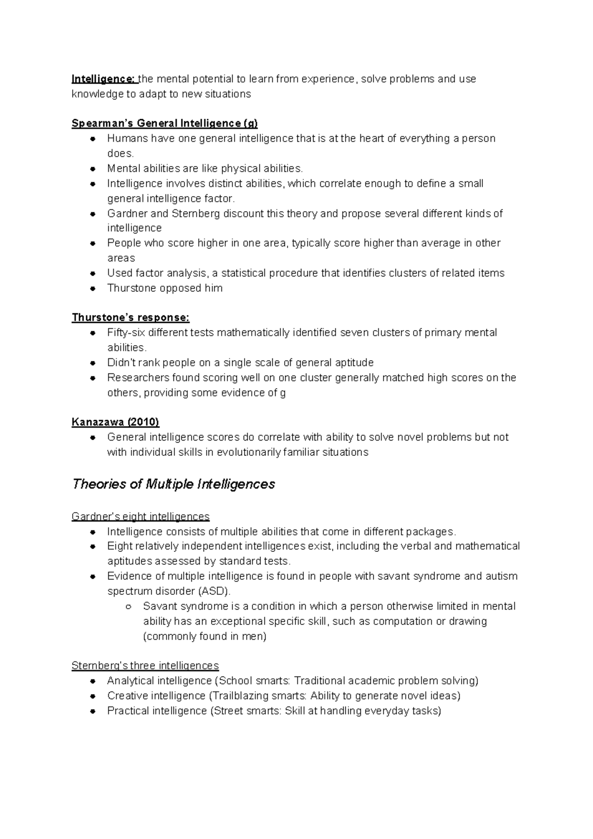 Psych notes for chapter 10 - Intelligence: the mental potential to ...