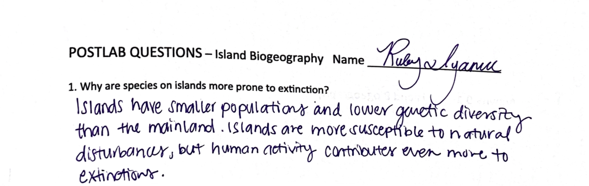 Island Biogeography Post Lab - BIOL 2108L - Studocu