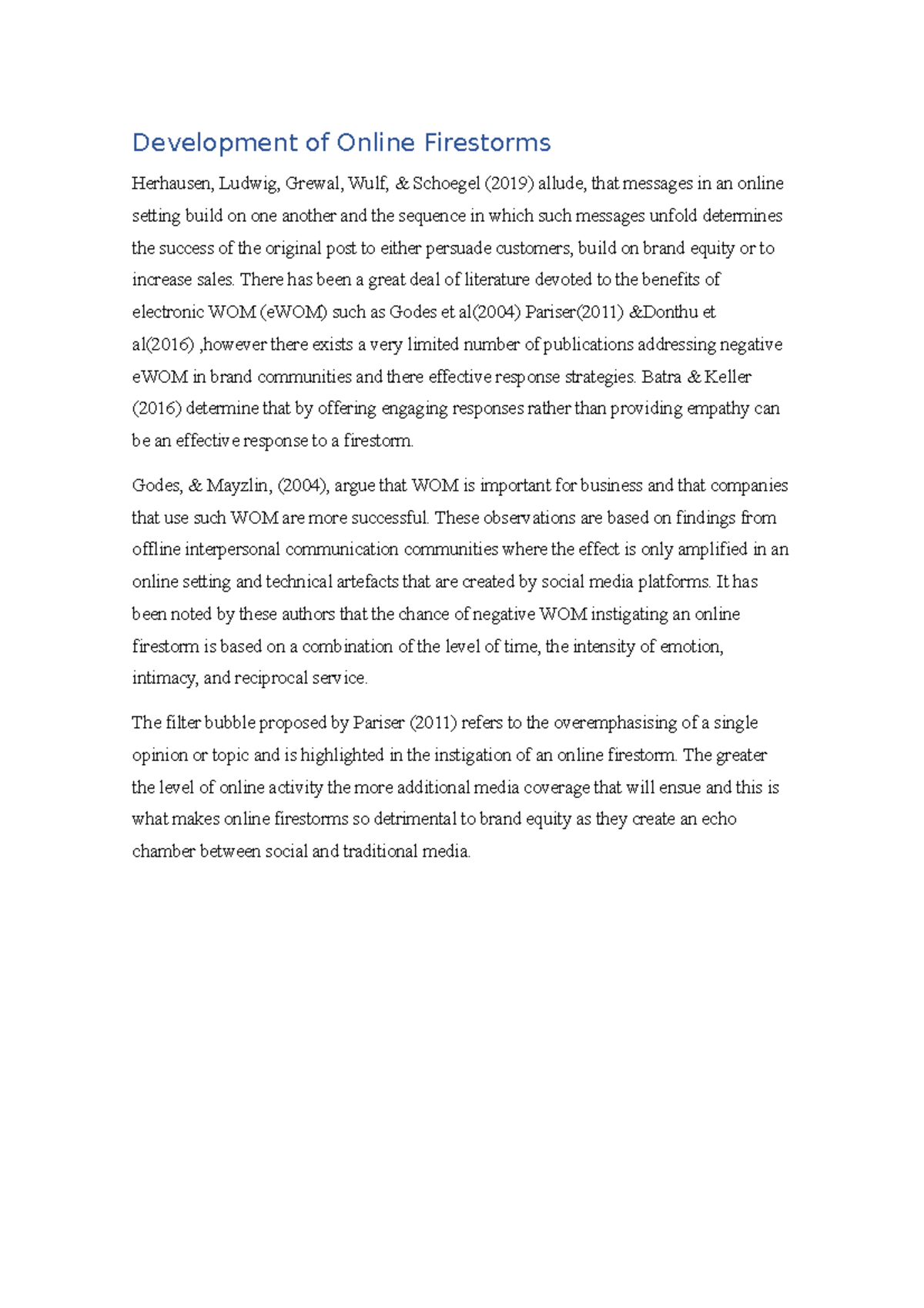 Development of Online Firestorms - Development of Online Firestorms ...
